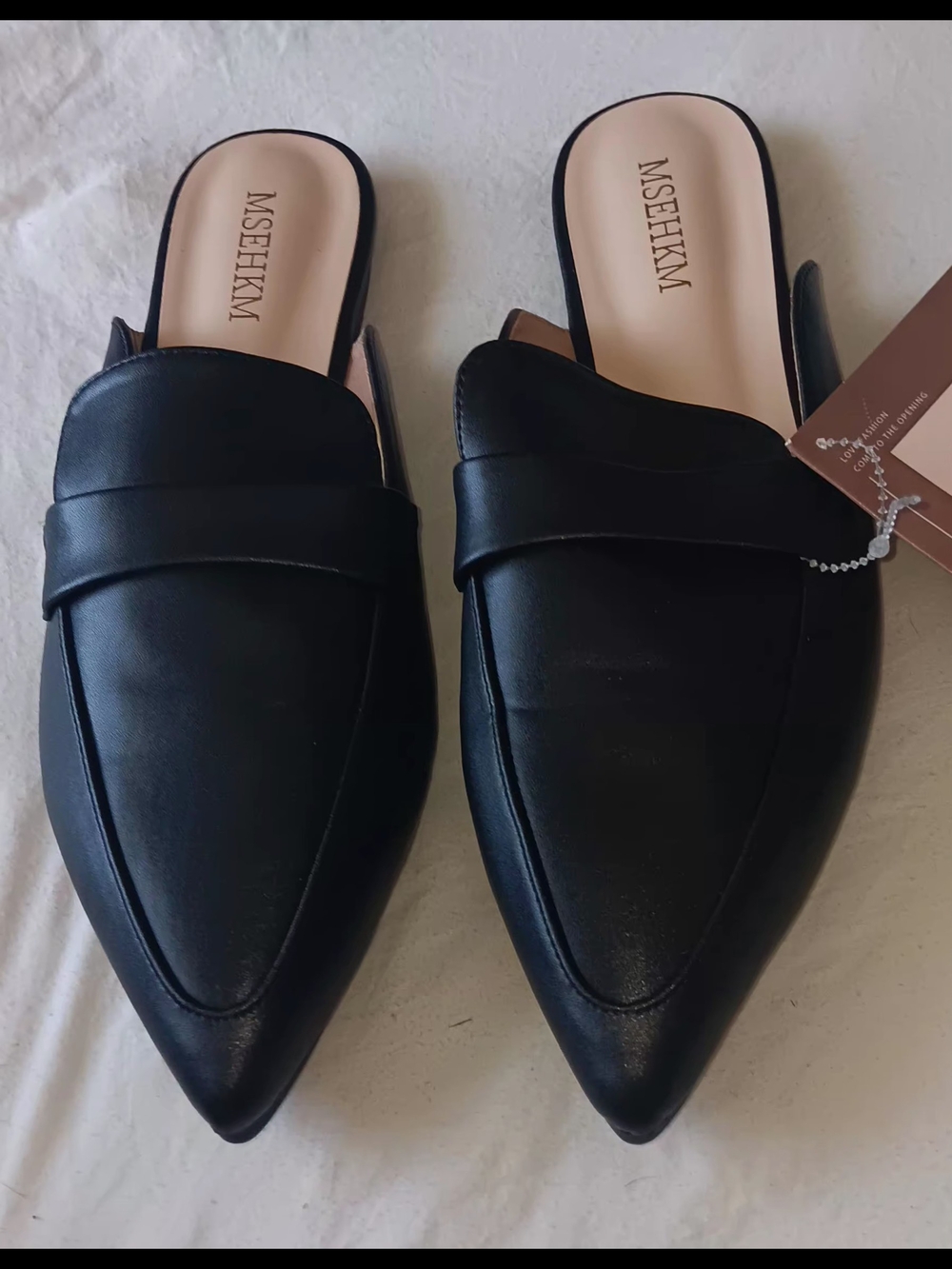 Black Pointed Slip-On Mules